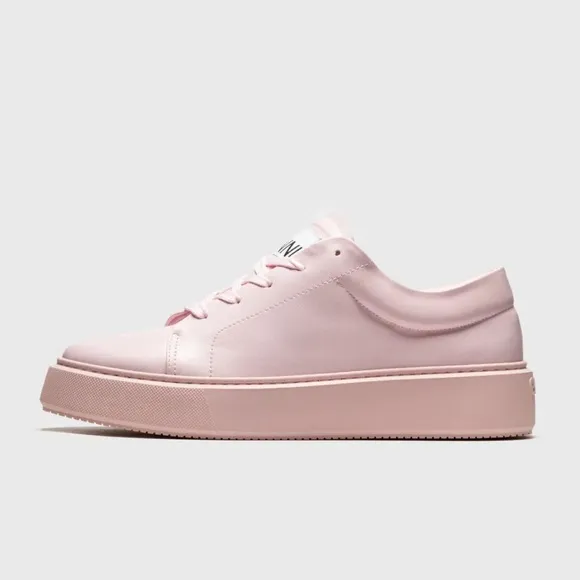 NEW GANNI Vegan Leather Low Top Trainers Platform Sneakers Pale Lilac Pink