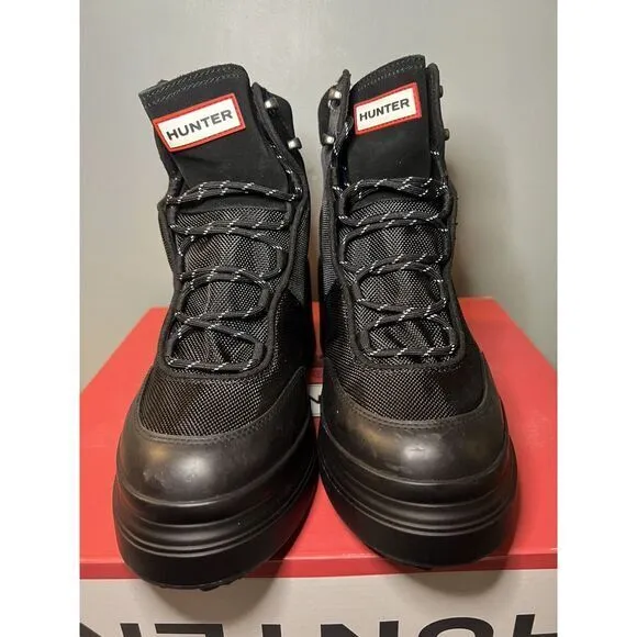 New Hunter Black Discoverer Lace Up‎ Ankle Heel Boots Womens 10 Water Resistant