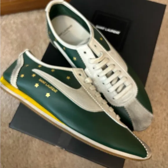 NEW in box Saint Laurent Green Jay Star Sneakers Imperial Gr…