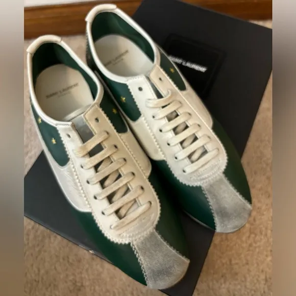 NEW in box Saint Laurent Green Jay Star Sneakers Imperial Gr…