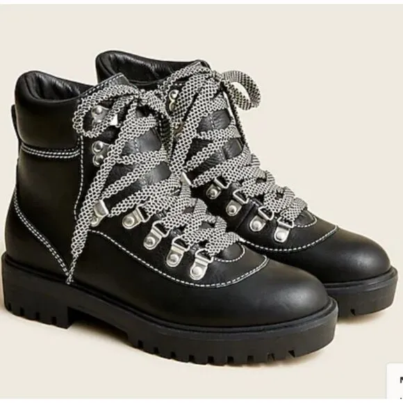 NEW J. Crew Black Leather Hiking Boots