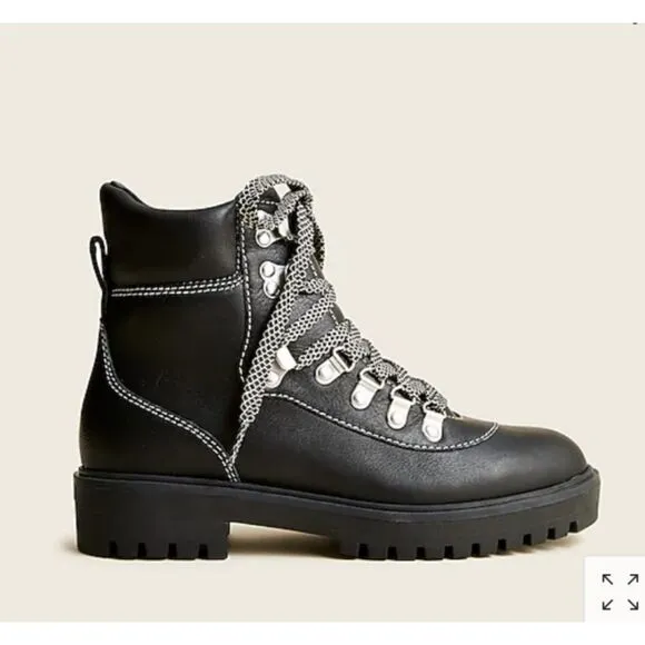 NEW J. Crew Black Leather Hiking Boots