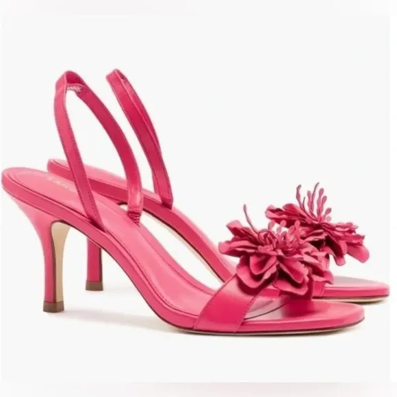 NEW Larroude Hibiscus Pink Slingback Leather Heeled Floral Sandals Size 8