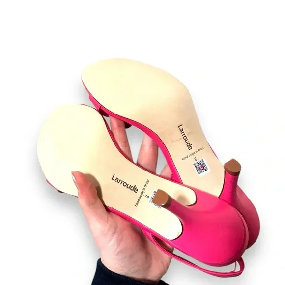 NEW Larroude Hibiscus Pink Slingback Leather Heeled Floral Sandals Size 8