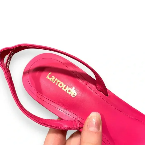 NEW Larroude Hibiscus Pink Slingback Leather Heeled Floral Sandals Size 8
