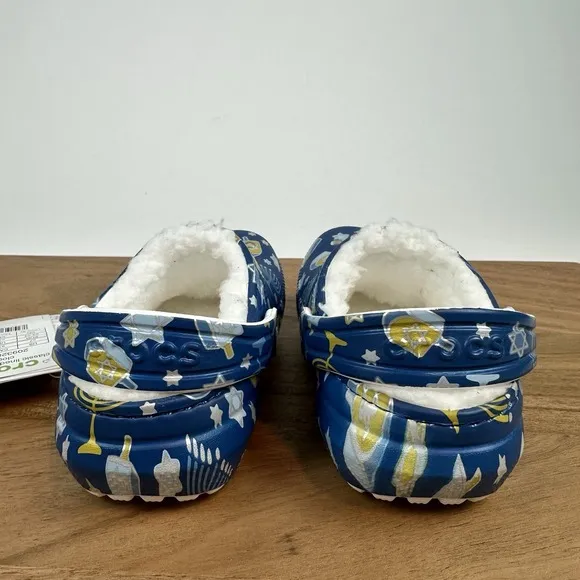 New Little Kids Crocs Classic Lined Blue Hanukkah Clogs Shoes Sandals Size 7 C