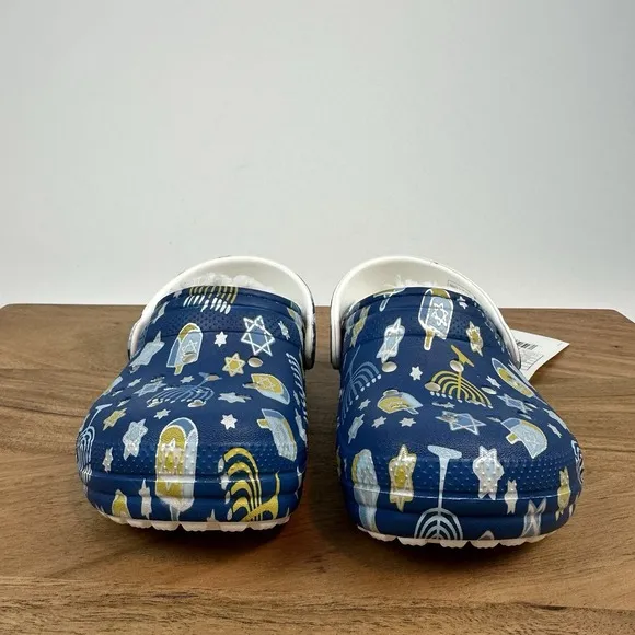 New Little Kids Crocs Classic Lined Blue Hanukkah Clogs Shoes Sandals Size 7 C