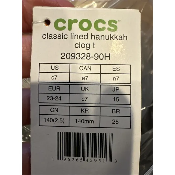 New Little Kids Crocs Classic Lined Blue Hanukkah Clogs Shoes Sandals Size 7 C