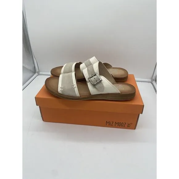 New Miz Mooz Florra Leather‎ Double Band Slide Sandals Linen US 10.5-11 EU 42