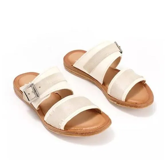 New Miz Mooz Florra Leather‎ Double Band Slide Sandals Linen US 10.5-11 EU 42