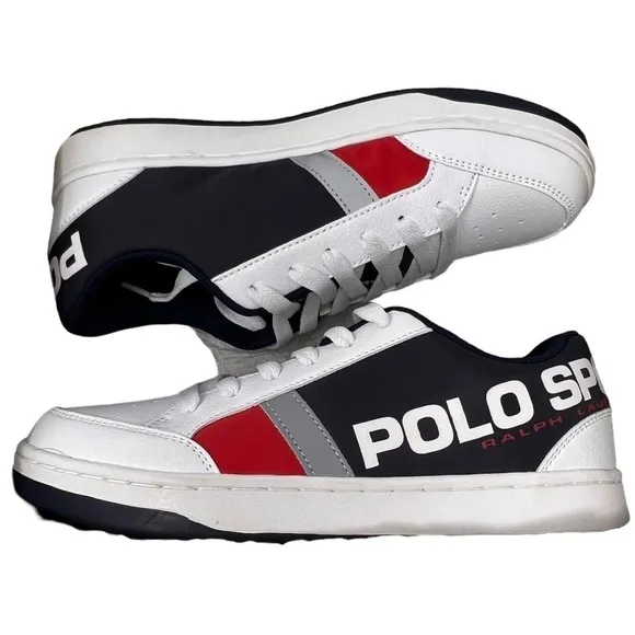 NEW Polo Ralph Lauren Sport Boy's Belden Red White Blue Sneakers Shoes Size 4.5