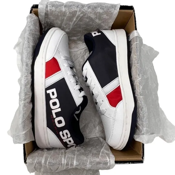 NEW Polo Ralph Lauren Sport Boy's Belden Red White Blue Sneakers Shoes Size 4.5