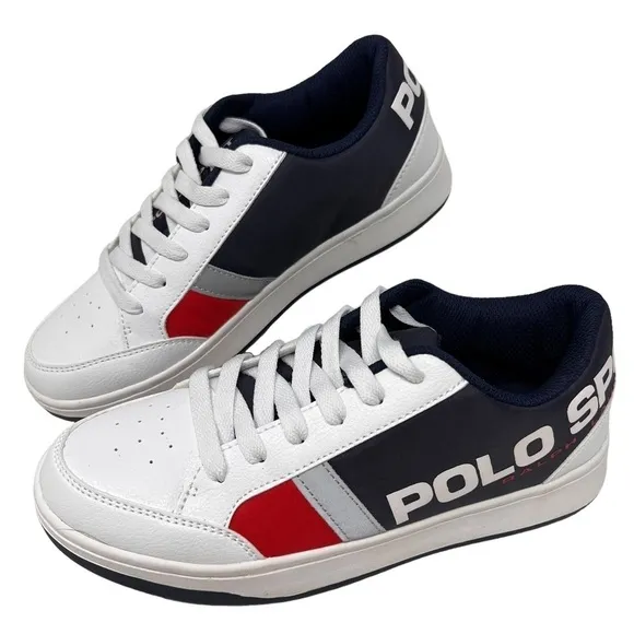 NEW Polo Ralph Lauren Sport Boy's Belden Red White Blue Sneakers Shoes Size 4.5