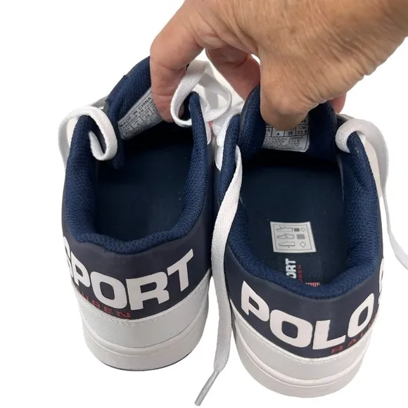 NEW Polo Ralph Lauren Sport Boy's Belden Red White Blue Sneakers Shoes Size 4.5