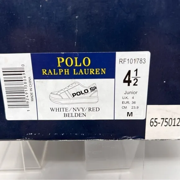 NEW Polo Ralph Lauren Sport Boy's Belden Red White Blue Sneakers Shoes Size 4.5