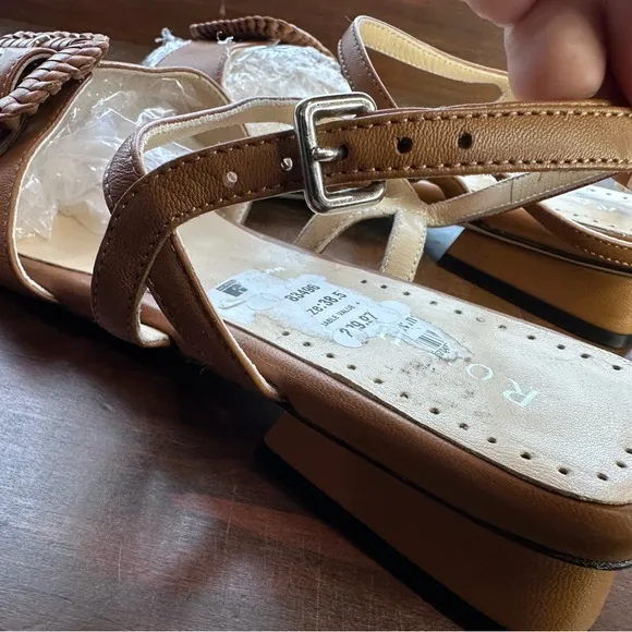 NEW Ron White US 8 Camel Cognac Tan Women's Sandals Flats Braided Buckle Strappy