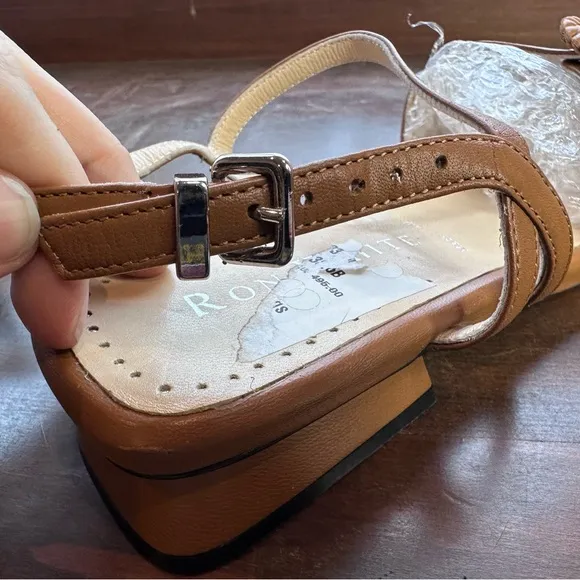 NEW Ron White US 8 Camel Cognac Tan Women's Sandals Flats Braided Buckle Strappy