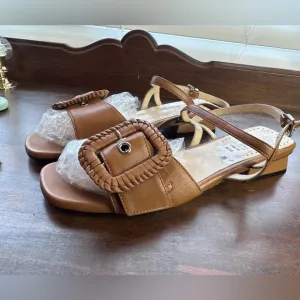 NEW Ron White US 8 Camel Cognac Tan Women's Sandals Flats Braided Buckle Strappy