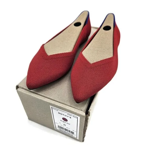 New Rothy's The Point Bright Red Womens 6 Rothys Flat Shoes