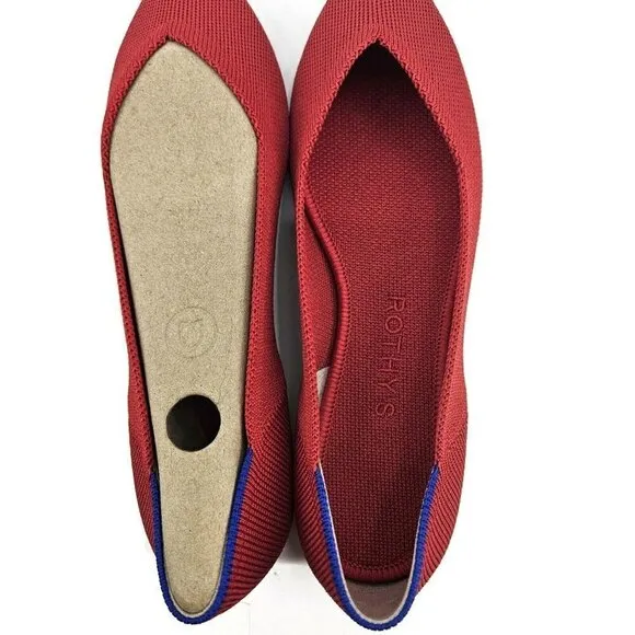 New Rothy's The Point Bright Red Womens 6 Rothys Flat Shoes