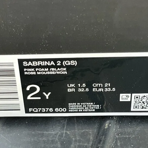 NEW Sabrina 2 GS Size 2Y Pink Foam/Black FQ7376 600  Basketball Shoes