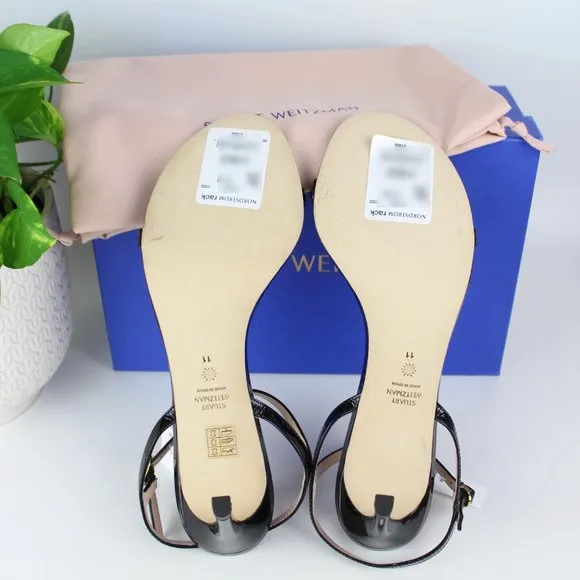 New Stuart Weitzman Kassidy Black Leather Heeled Sandal | Chic &amp; Timeless