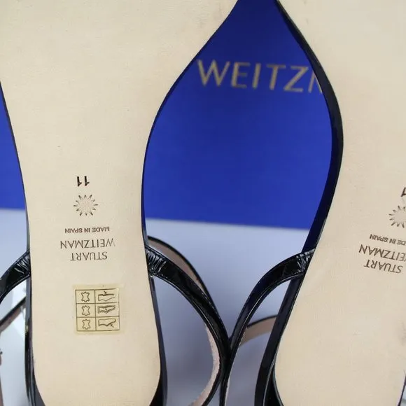 New Stuart Weitzman Kassidy Black Leather Heeled Sandal | Chic &amp; Timeless