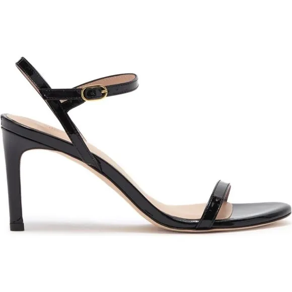 New Stuart Weitzman Kassidy Black Leather Heeled Sandal | Chic &amp; Timeless