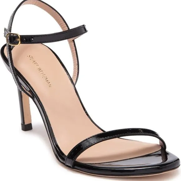 New Stuart Weitzman Kassidy Black Leather Heeled Sandal | Chic &amp; Timeless
