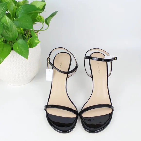 New Stuart Weitzman Kassidy Black Leather Heeled Sandal | Chic &amp; Timeless