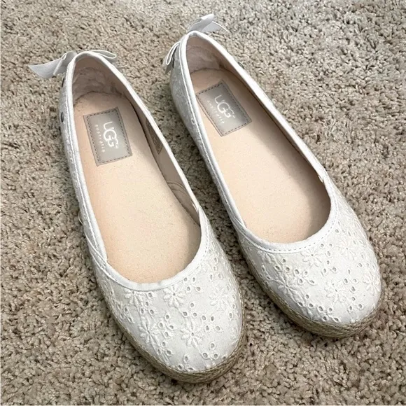 New UGG Australia White Girls Tassy Eyelet Flat Slip