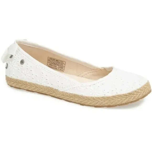New UGG Australia White Girls Tassy Eyelet Flat Slip