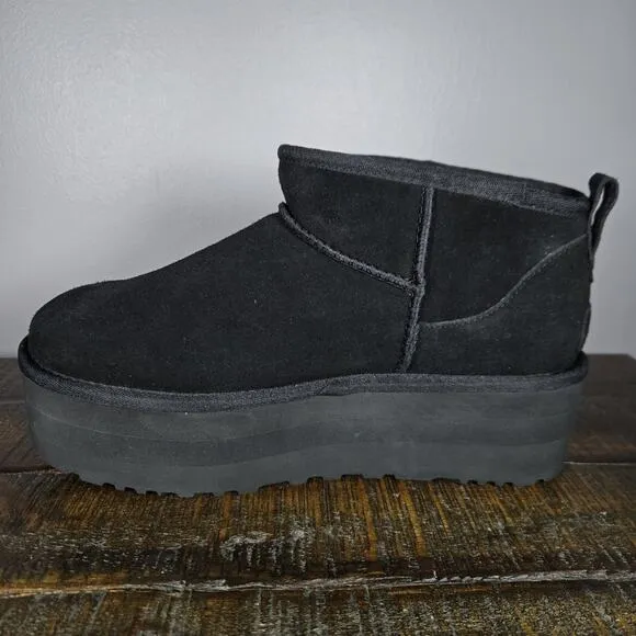 NEW UGG Classic Ultra Mini Platform Womens Size 9 Slip On Shoes Boots Black