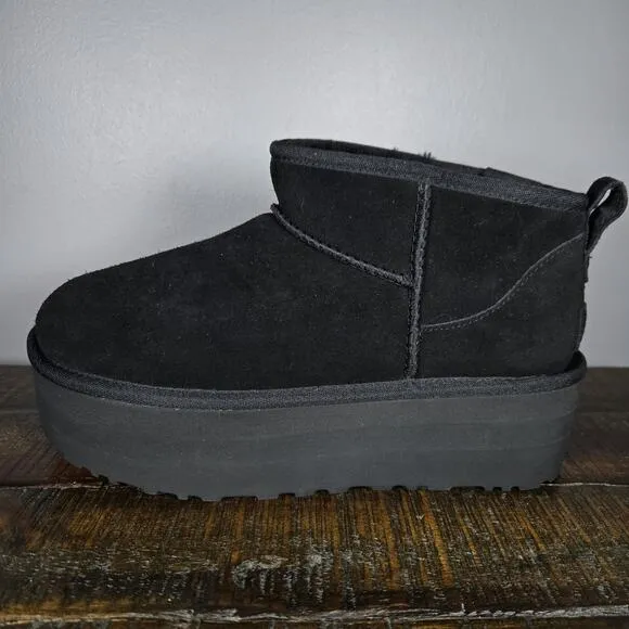 NEW UGG Classic Ultra Mini Platform Womens Size 9 Slip On Shoes Boots Black
