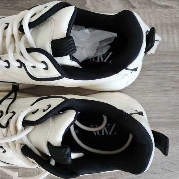 NEW ZARA WOMEN’S RUNNING ATHLETIC SNEAKERS SIZE US 7,5 EU 38 IVORY COLOR.