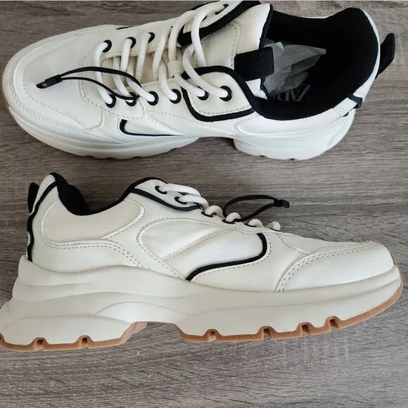 NEW ZARA WOMEN’S RUNNING ATHLETIC SNEAKERS SIZE US 7,5 EU 38 IVORY COLOR.