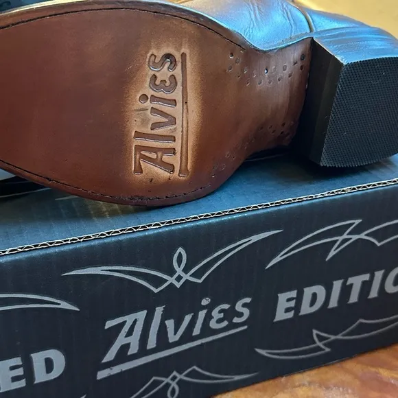 NIB Alvies Women’s Brown Leather w/ Stars &amp; Lightning Cowboy Boots Sz 8 B