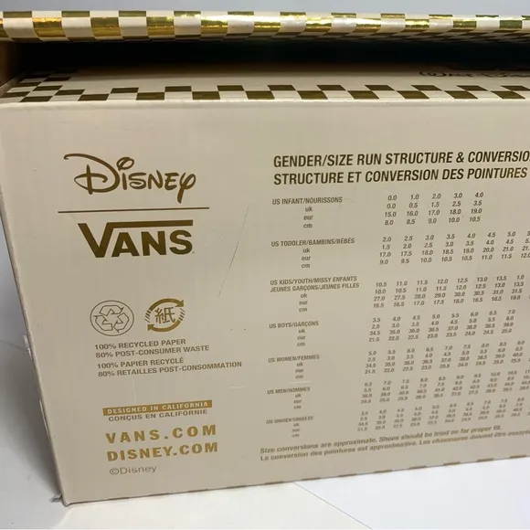 NIB. Disney Vans Sneakers. Adult Size 10. new with tag in box