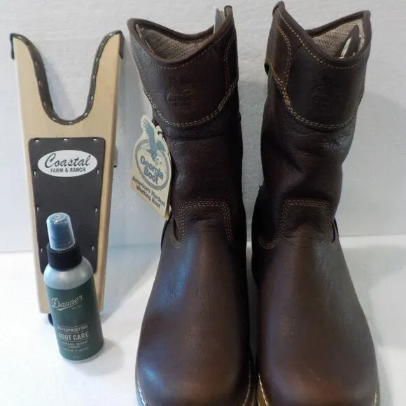 NIB Georgia Boots Mens 100% Leather Pull On Waterproof Boots #GB00369 Size 8W