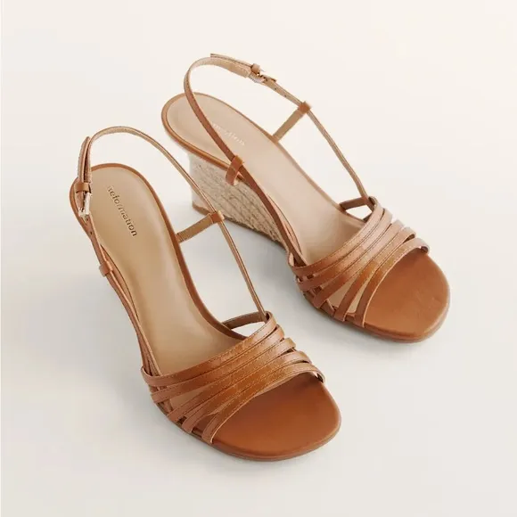 NIB Reformation Ava Wedge Espadrille Tan Sandals