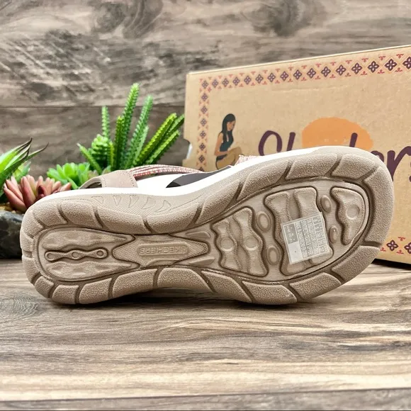NIB Skechers Reggae Cup Love Wins Vegan Strappy Sport Sandal Taupe/Coral 8 38