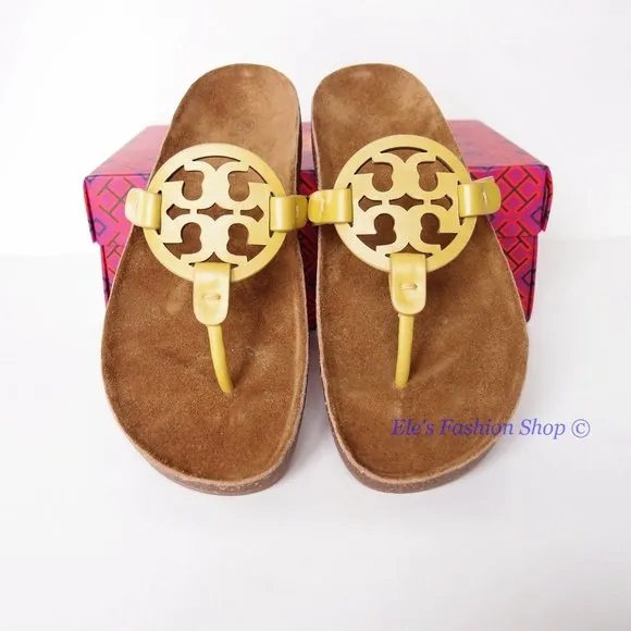 NIB Tory Burch Miller Cloud Leather Sandal Lemon Lime Green US 9.5 AUTHENTIC