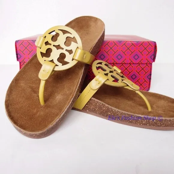 NIB Tory Burch Miller Cloud Leather Sandal Lemon Lime Green US 9.5 AUTHENTIC