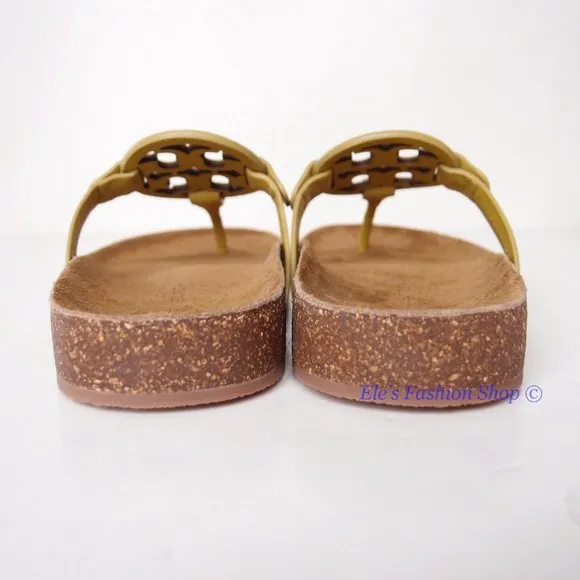 NIB Tory Burch Miller Cloud Leather Sandal Lemon Lime Green US 9.5 AUTHENTIC