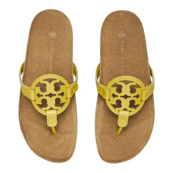 NIB Tory Burch Miller Cloud Leather Sandal Lemon Lime Green US 9.5 AUTHENTIC