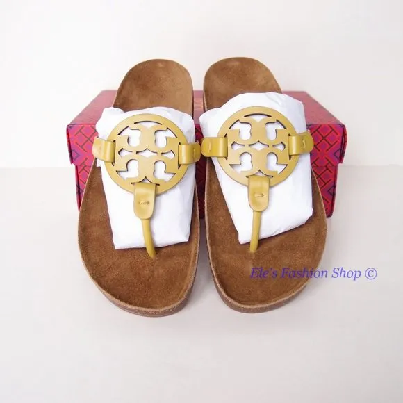 NIB Tory Burch Miller Cloud Leather Sandal Lemon Lime Green US 9.5 AUTHENTIC