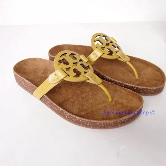NIB Tory Burch Miller Cloud Leather Sandal Lemon Lime Green US 9.5 AUTHENTIC