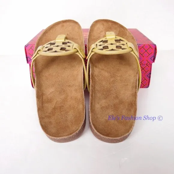 NIB Tory Burch Miller Cloud Leather Sandal Lemon Lime Green US 9.5 AUTHENTIC