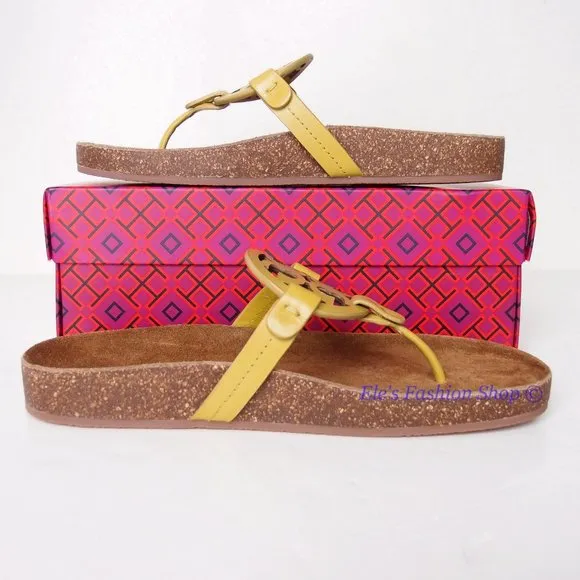 NIB Tory Burch Miller Cloud Leather Sandal Lemon Lime Green US 9.5 AUTHENTIC