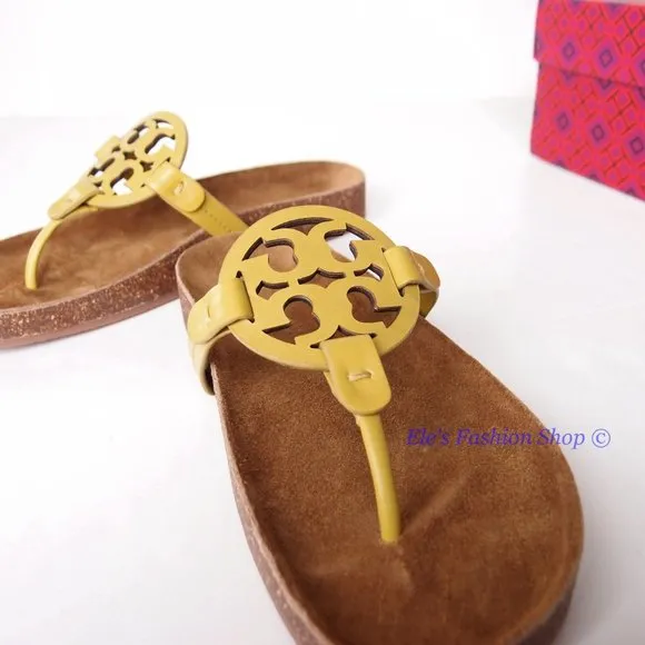 NIB Tory Burch Miller Cloud Leather Sandal Lemon Lime Green US 9.5 AUTHENTIC